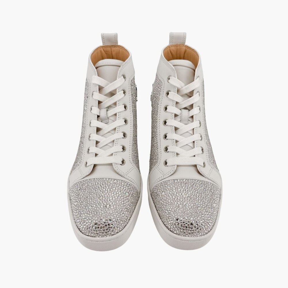 Christian Louboutin Louis Strass High Top Sneakers Size 40 US 10 White Crystal - Picture 2 of 15